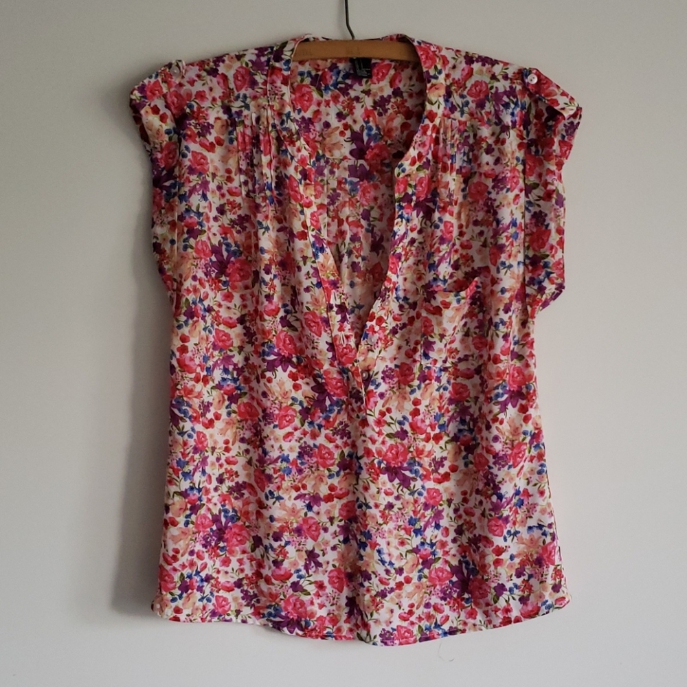 Pink Floral Semi-Sheer Sleeveless Blouse